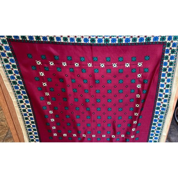 Vtg 1970’s ECHO Scarf Chinon Azlon Silk Scarf Maroon Blues Yellow Floral Japan - Picture 7 of 10